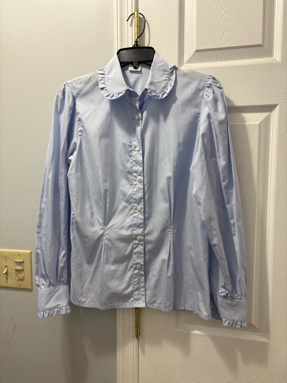 Charles Cotonay Paris Ruffle Light Blue Cotton Button-Up Shirt Size 38/ US 6